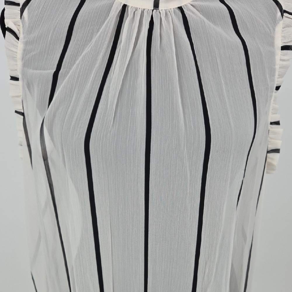 Who What Wear White Sleeveless Ruffle Mock Neck Striped Cami - Picture 6 of 15